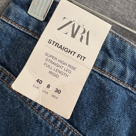 Zara NEW Super High Rise Straight Leg Full Length Jeans in Rigid Size 8 - Picture 3 of 7